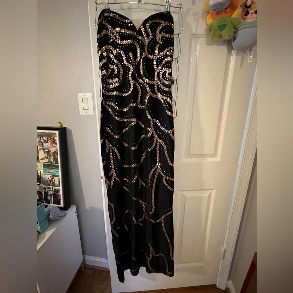 Strapless Black Evening Gown with Rose Gold Embellishment - Picture 3 of 4